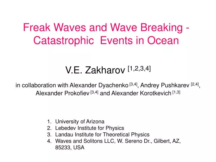 freak waves and wave breaking catastrophic events in ocean n.
