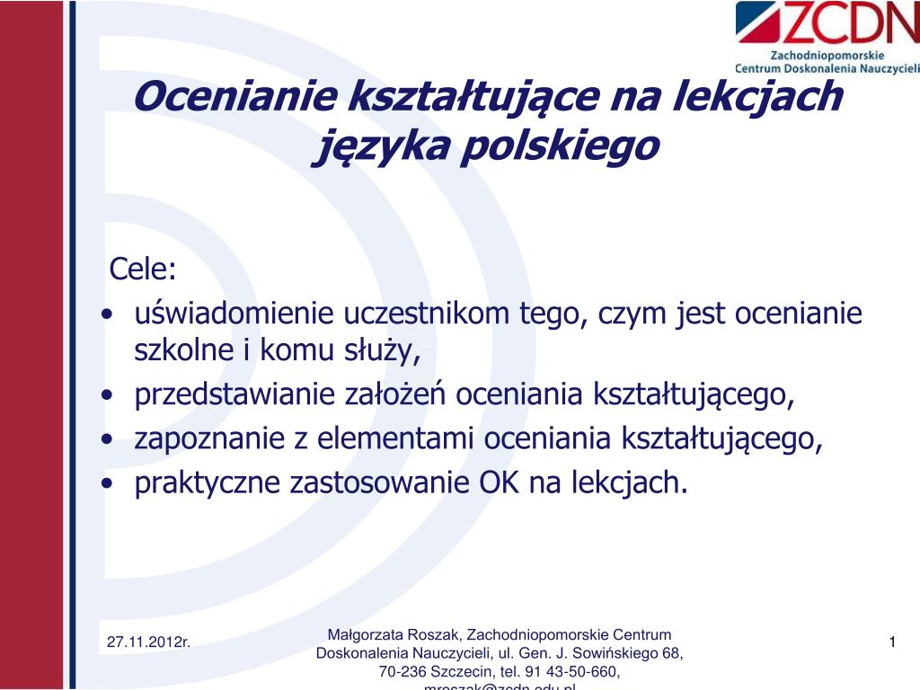 Ocenianie Kształtujące Scenariusz Lekcji Języka Polskiego PPT - Ocenianie kształtujące na lekcjach języka polskiego PowerPoint