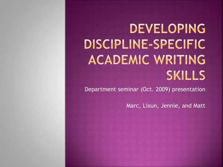 developing discipline specific academic writing skills n.