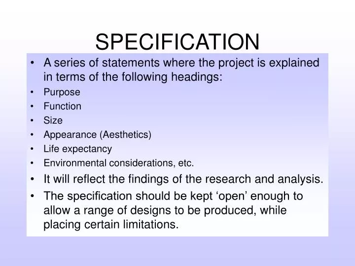 specification n.