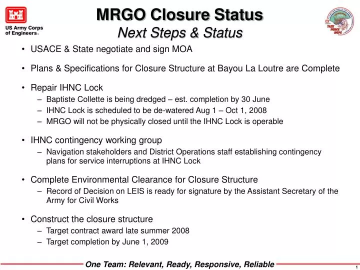 mrgo closure status next steps status n.