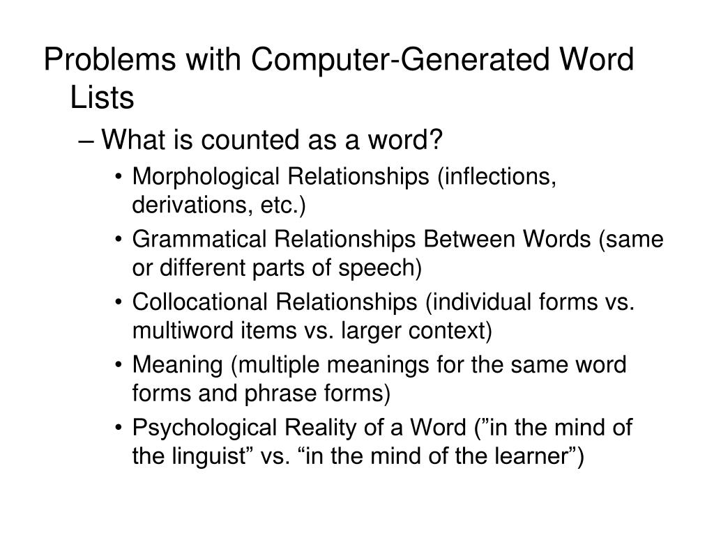 PPT - Semantic frequency and the creation of pedagogical word lists ...