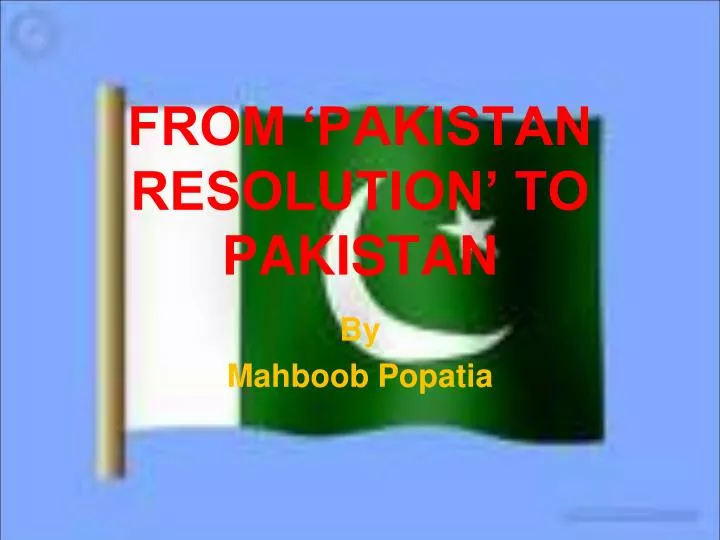 from pakistan resolution to pakistan n.