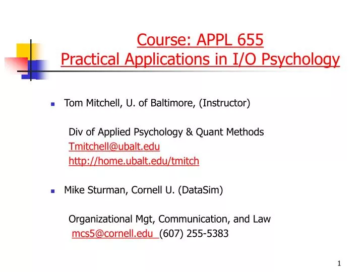 course appl 655 practical applications in i o psychology n.