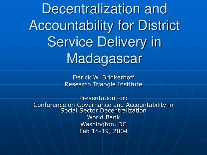 decentralization and accountability for district service delivery in madagascar n.