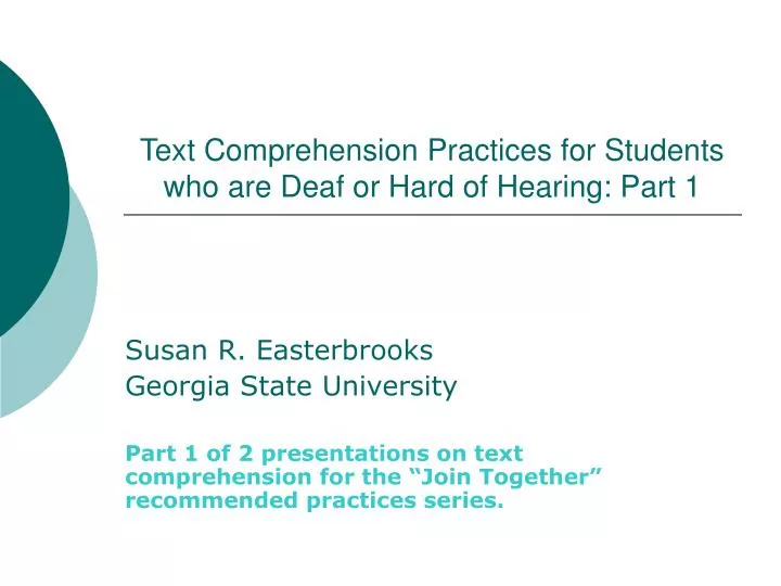 text comprehension practices for students who are deaf or hard of hearing part 1 n.