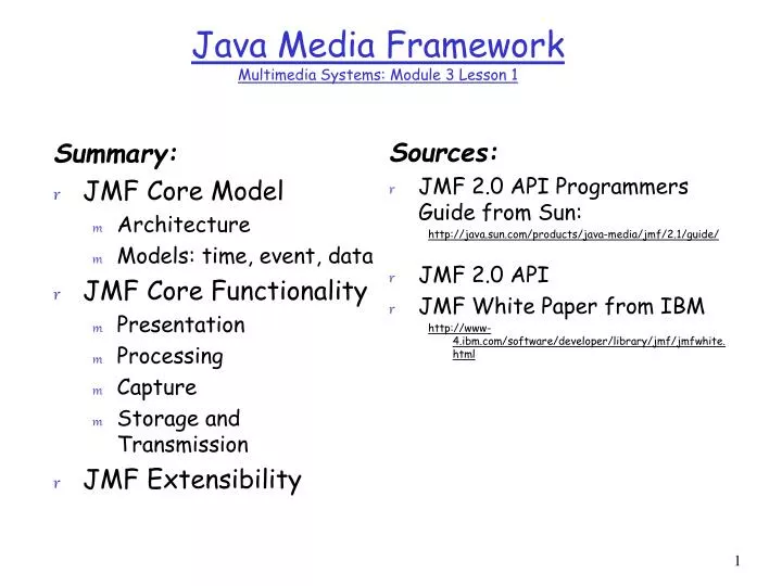 PPT Java Media Framework Multimedia Systems Module 3 Lesson 1