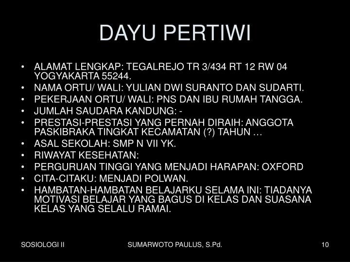 PPT - DAFTAR IDENTIFIKASI SISWA XI IPS 1 PowerPoint 