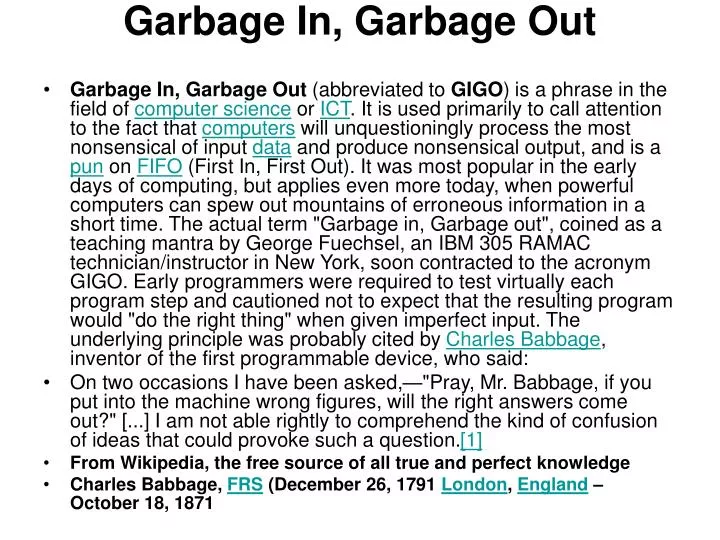 PPT Garbage In, Garbage Out PowerPoint Presentation, free download