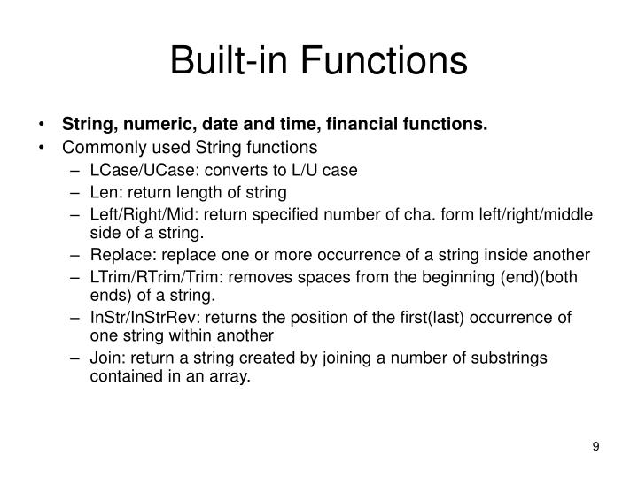 PPT - Sub Procedures and Functions PowerPoint Presentation - ID:1151266