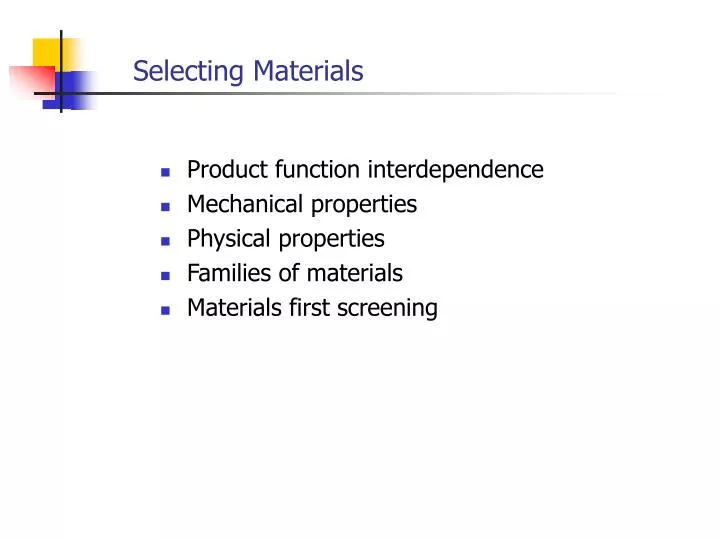selecting materials n.