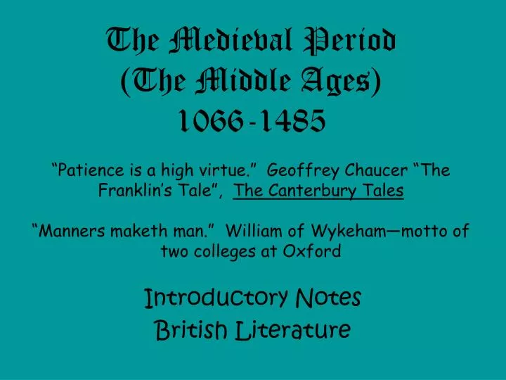 introductory notes british literature n.