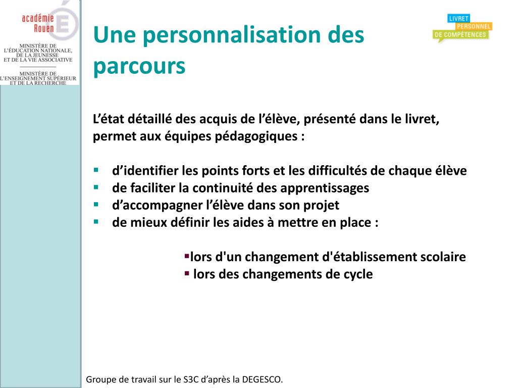 PPT - Mise en œuvre du livret personnel de compétences PowerPoint ...