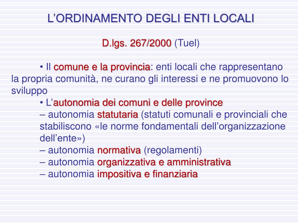 La Regione è Un Ente Locale PPT - GLI ORDINAMENTI REGIONALI E LOCALI PowerPoint Presentation, free