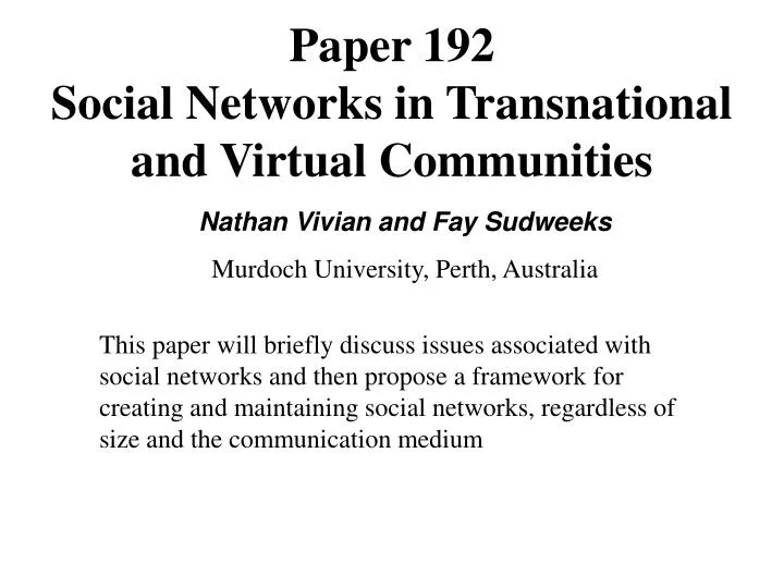 paper 192 social networks in transnational and virtual communities n.
