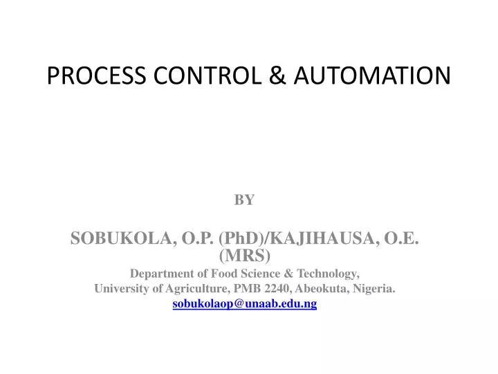 PPT PROCESS CONTROL & AUTOMATION PowerPoint Presentation, free download ID1160921
