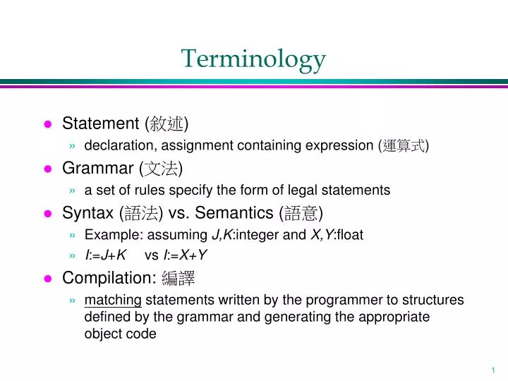 terminologies in presentation application