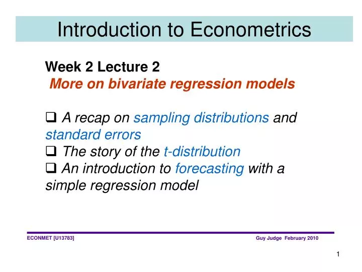 PPT - Introduction To Econometrics PowerPoint Presentation, Free ...