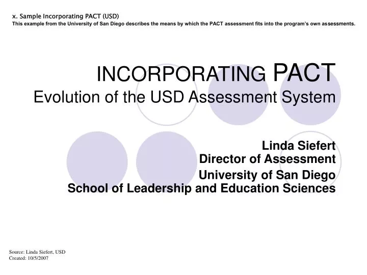 incorporating pact evolution of the usd assessment system n.