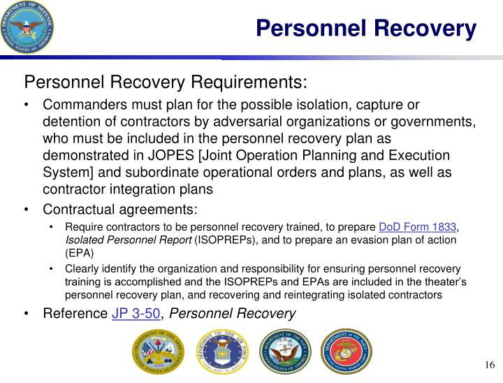 Personnel Recovery Is The Sum Of PPT - Contingency Contracting Training PowerPoint Presentation - ID:1173479