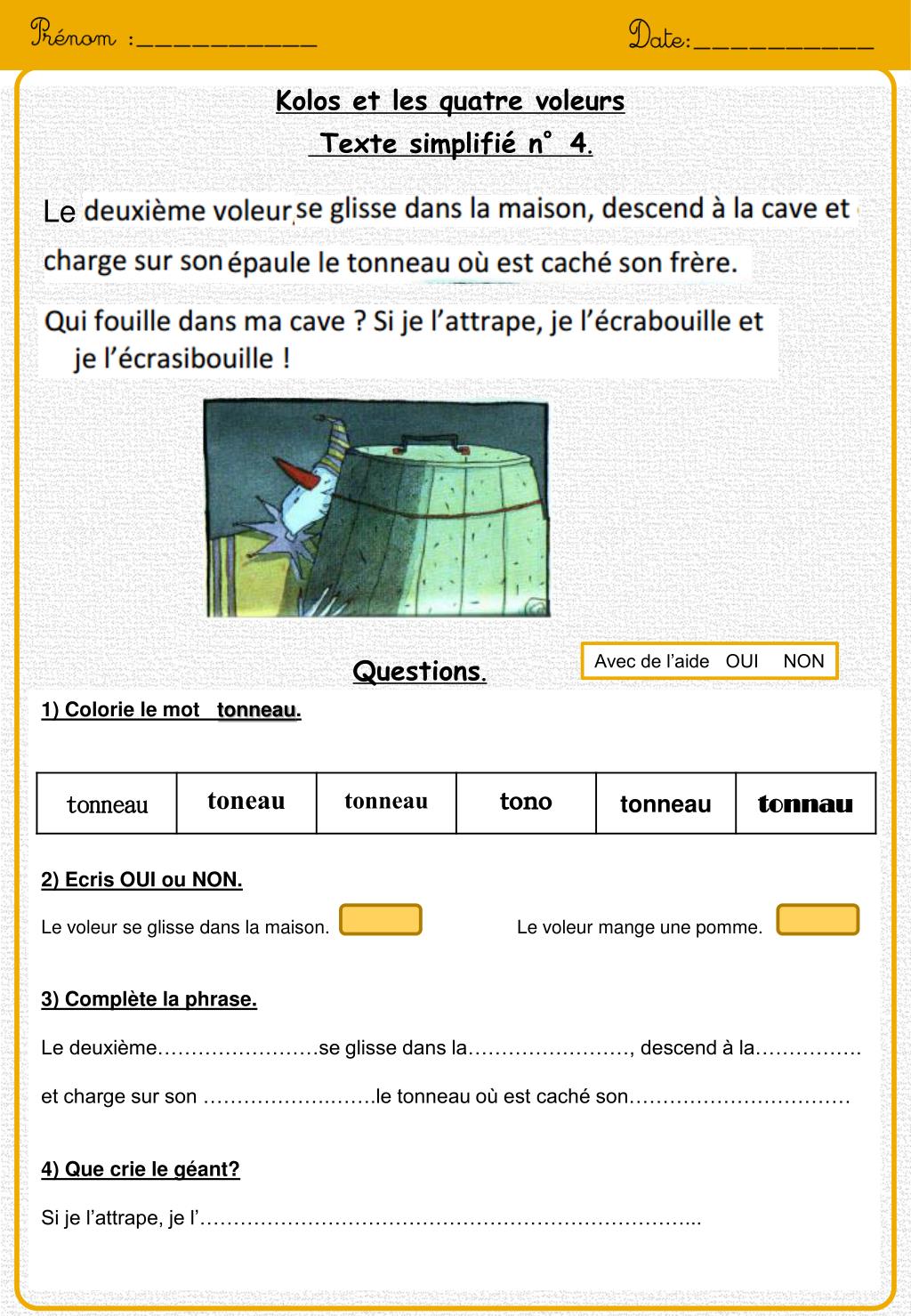 PPT  Kolos et les quatre voleurs Texte simplifié n°1 . PowerPoint