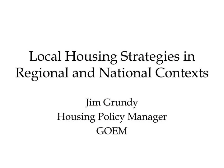 local housing strategies in regional and national contexts n.