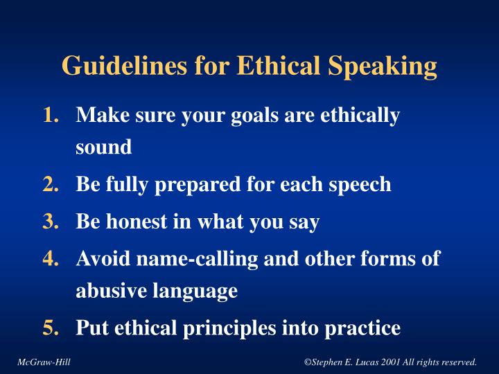 what are the five guidelines for ethical speechmaking