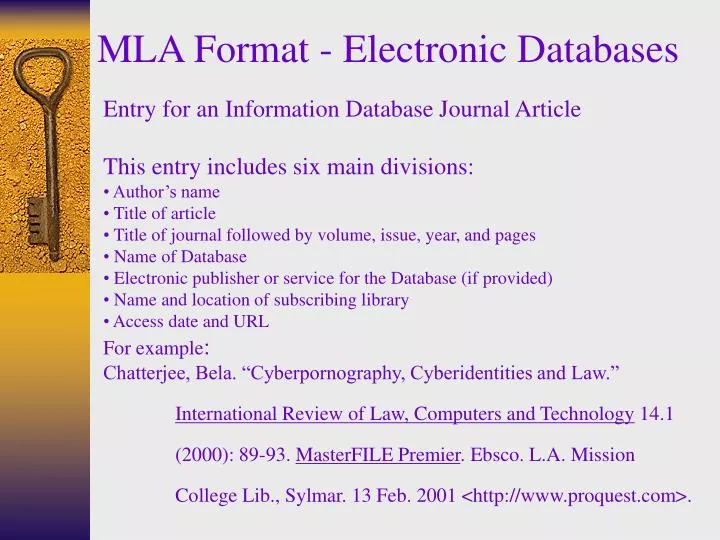 mla format electronic databases n.