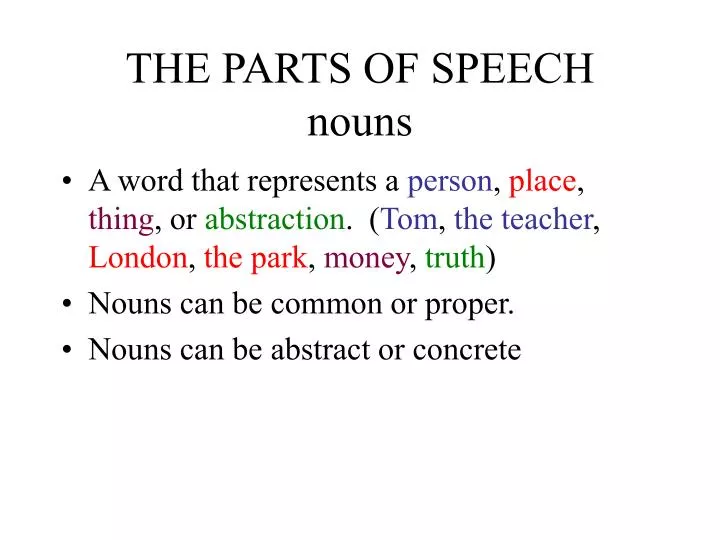 the parts of speech nouns n.