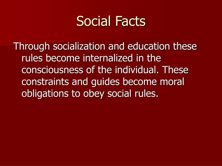 social facts Essay on the theory of social facts – the concept of “social facts” assumes importance in durkheimian sociology in fact, durkheim has even defined sociology as a science of social facts. social facts Essay on the theory of social facts – the concept of “social facts” assumes importance in durkheimian sociology in fact, durkheim has even defined sociology as a science of social facts.