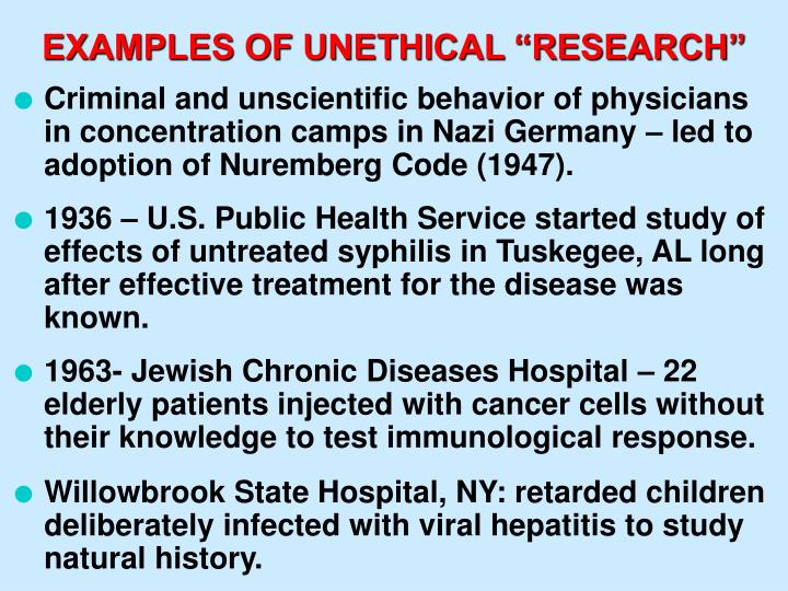unethical medical research definition