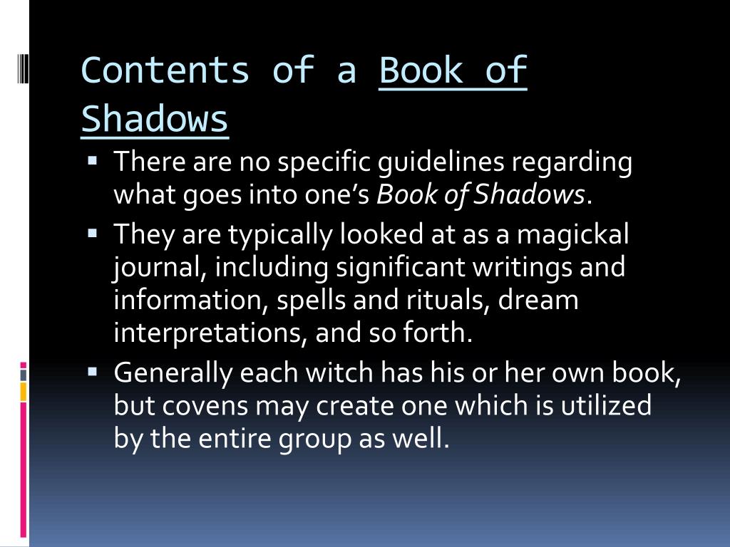 book of shadows table contents