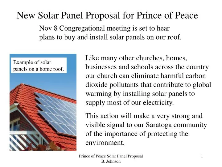 new solar panel proposal for prince of peace n.