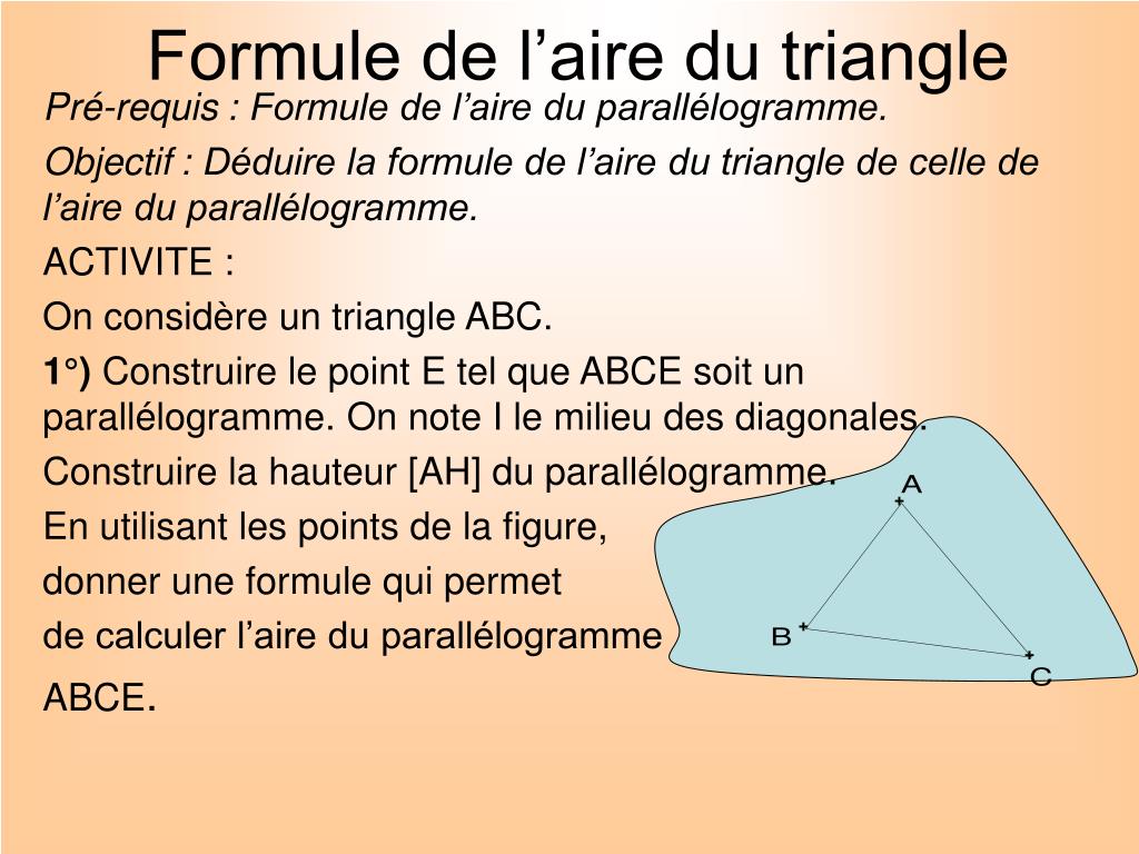 Comment Calculer L aire D un Triangle Abc PPT - Formule de l'aire du triangle PowerPoint Presentation, free download - ID:1207225