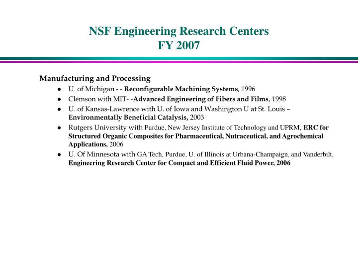 PPT - National Science Foundation (NSF) Engineering Research Centers ...