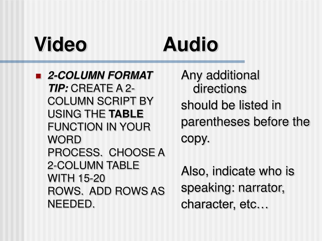 PPT - Two-column script format PowerPoint Presentation, free download ...