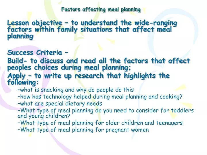 factors affecting meal planning n.