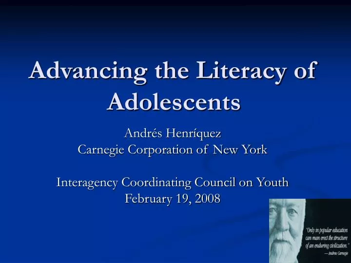 advancing the literacy of adolescents n.