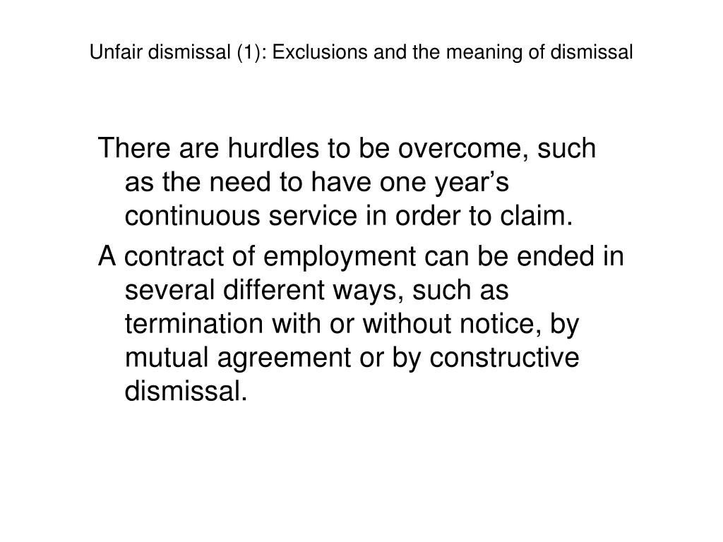 PPT - CHAPTER 12 Unfair dismissal (1): Exclusions and the meaning of  dismissal PowerPoint Presentation - ID:1219505