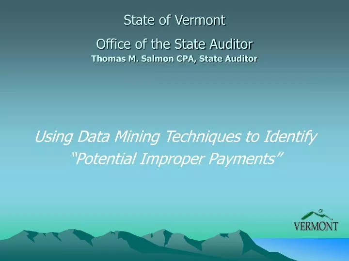 state of vermont office of the state auditor thomas m salmon cpa state auditor n.