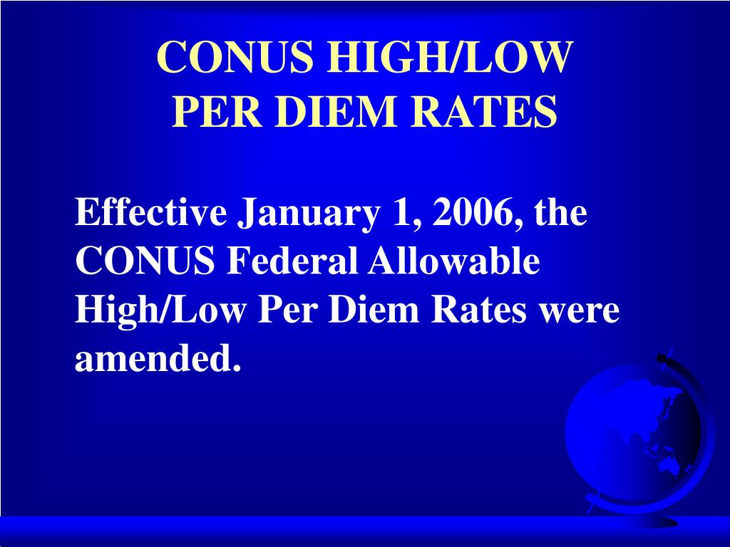 PPT TRAVEL UPDATE U.S/CONUS PER DIEM RATES (Summary of BAC No. 2006