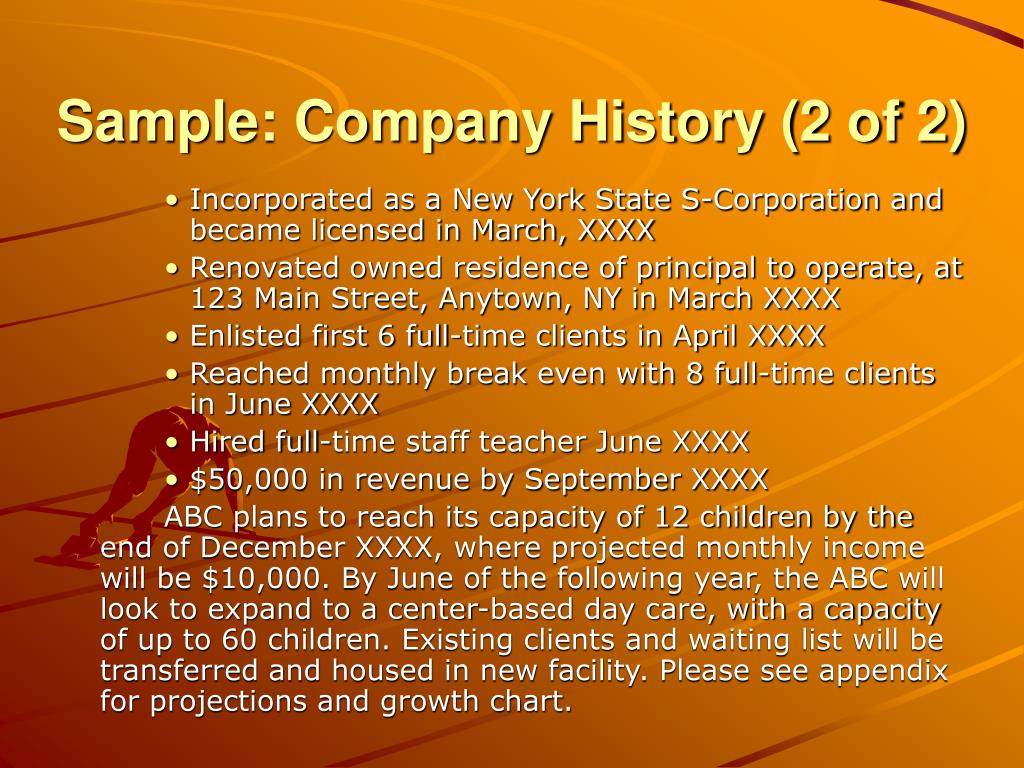 example of company history in business plan