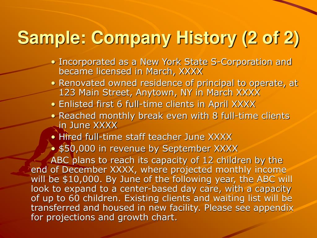 company history sample business plan