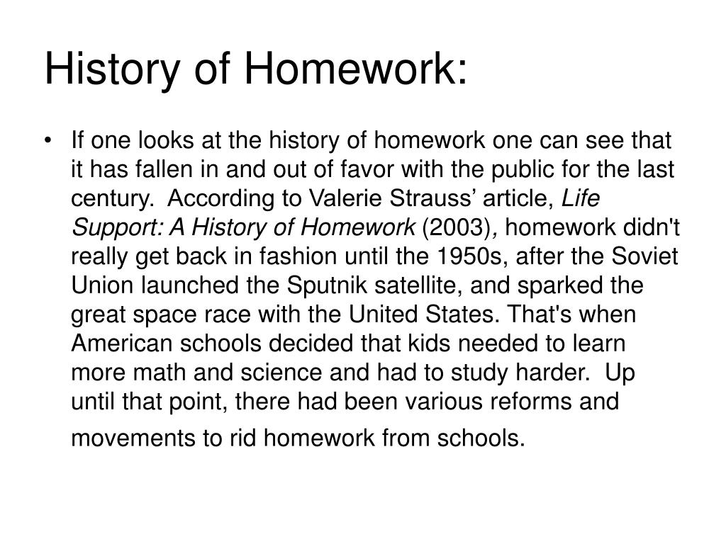 history of homework in the us