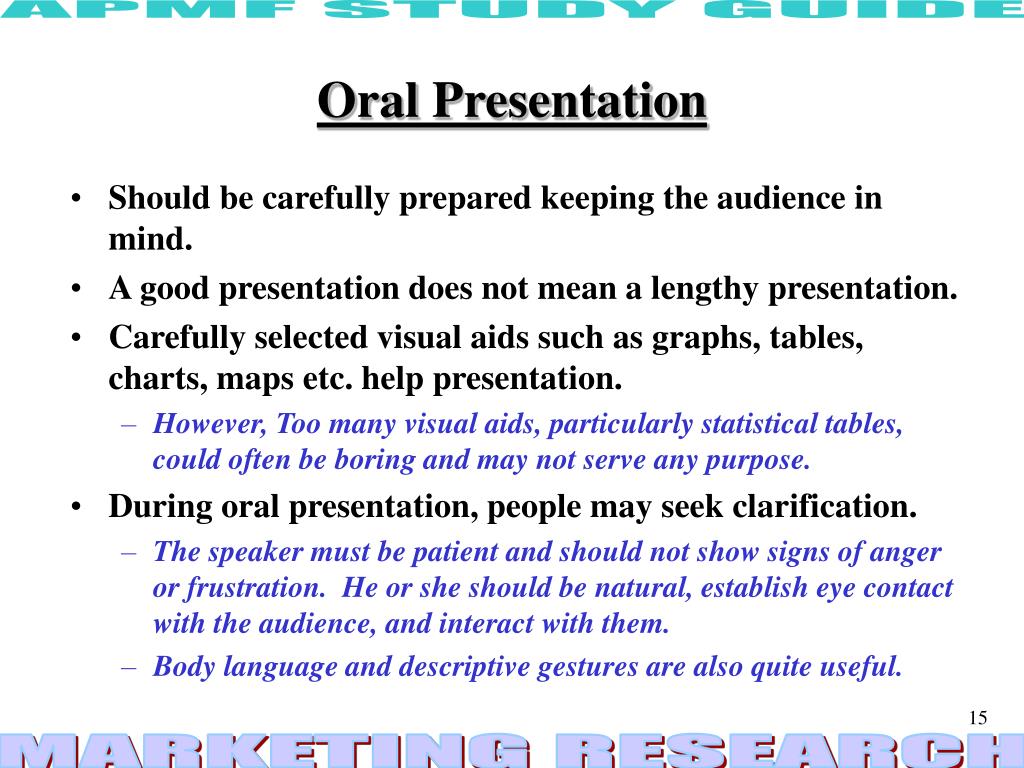 oral presentation of research report
