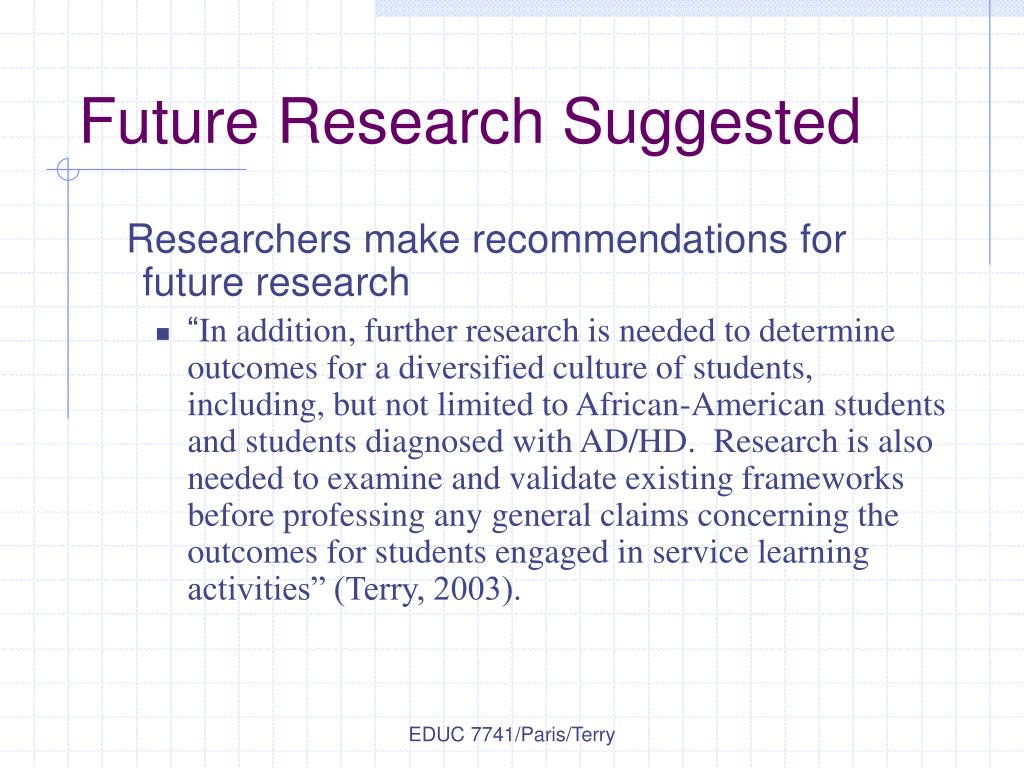 recommendation for future research