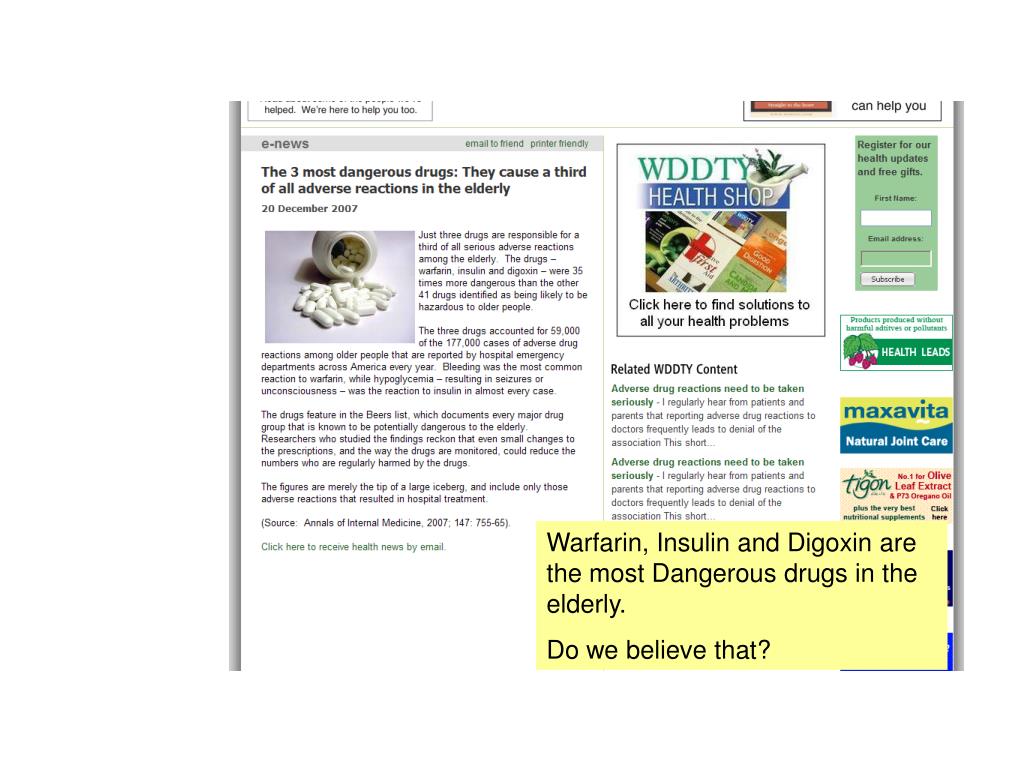 Ppt Warfarin Insulin And Digoxin Are The Most Dangerous Drugs