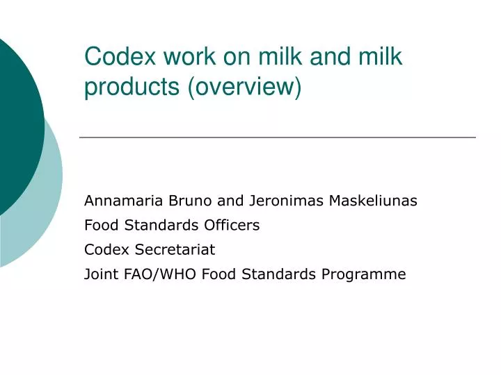 codex work on milk and milk products overview n.