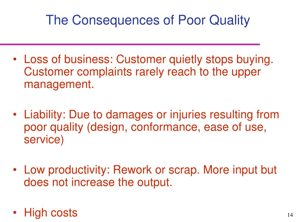 Poor quality. Quality and poor quality. Consequences of poor data Security. Minimize losses associated with poor quality work.