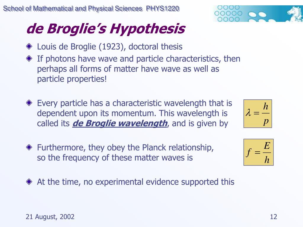 formula of de broglie hypothesis